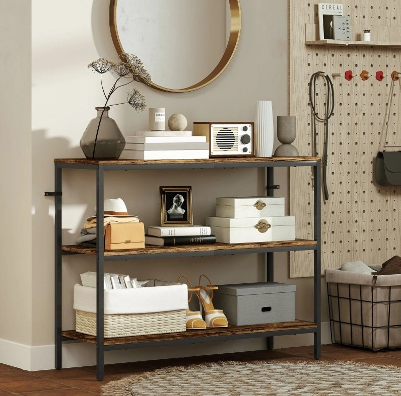TAVOLO CONSOLLE 101x35x80 cm Legno Marrone Rustico, 3 ripiani