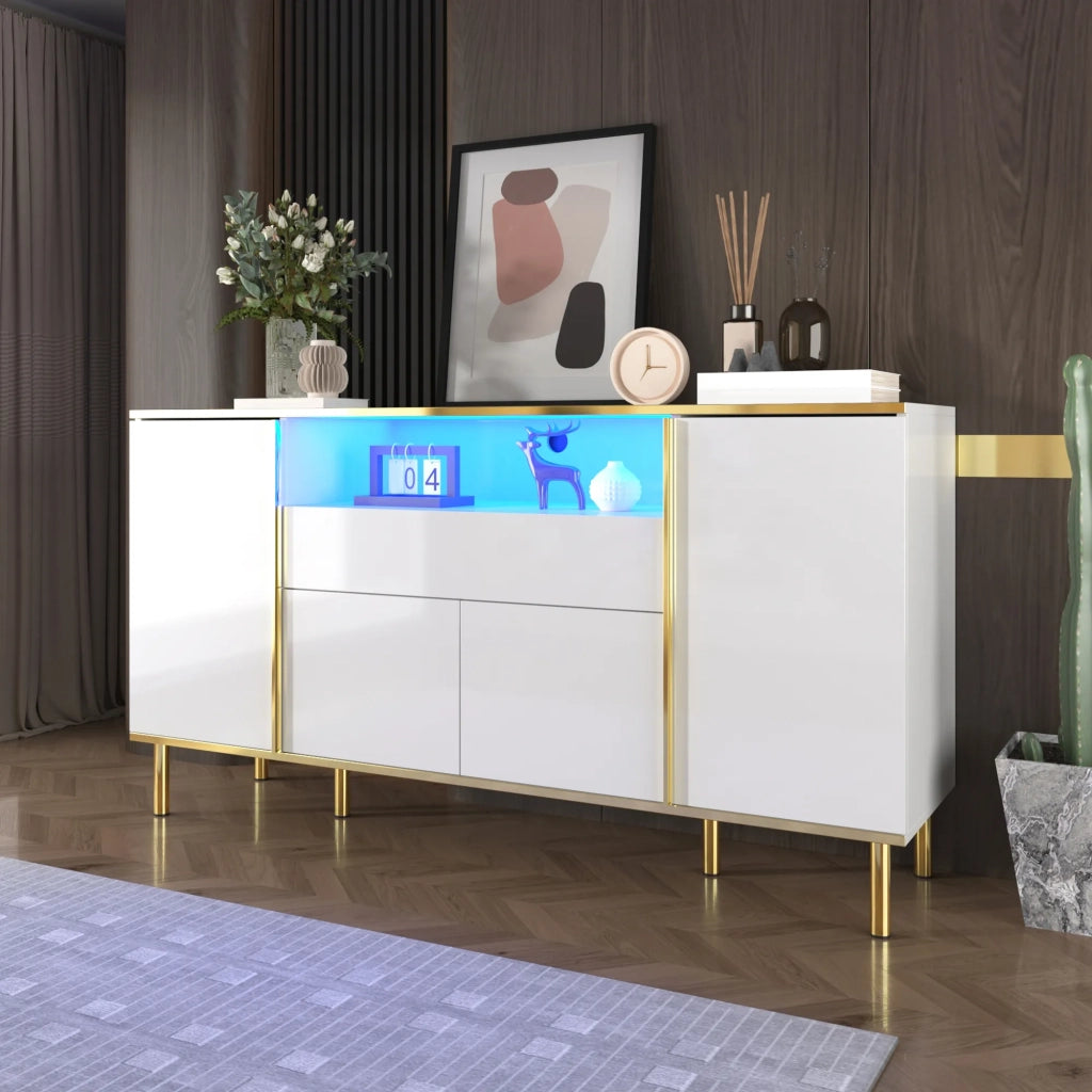 Sideboard bianco lucido 150x40x80 cm con 1 cassetto