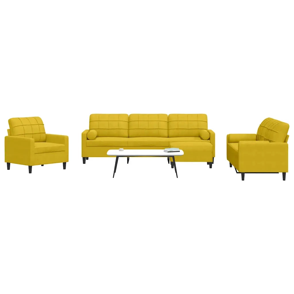Set di Divani 4 pz con Cuscini e Rinforzi Giallo in Velluto 3278467