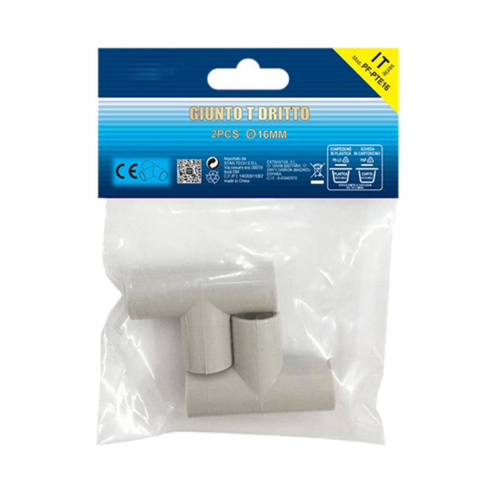 2 Pezzi Manicotto Giunto Raccordo Forma T 16mm per Tubo Rigido e Flessibile da 16mm Colore Grigio IP40