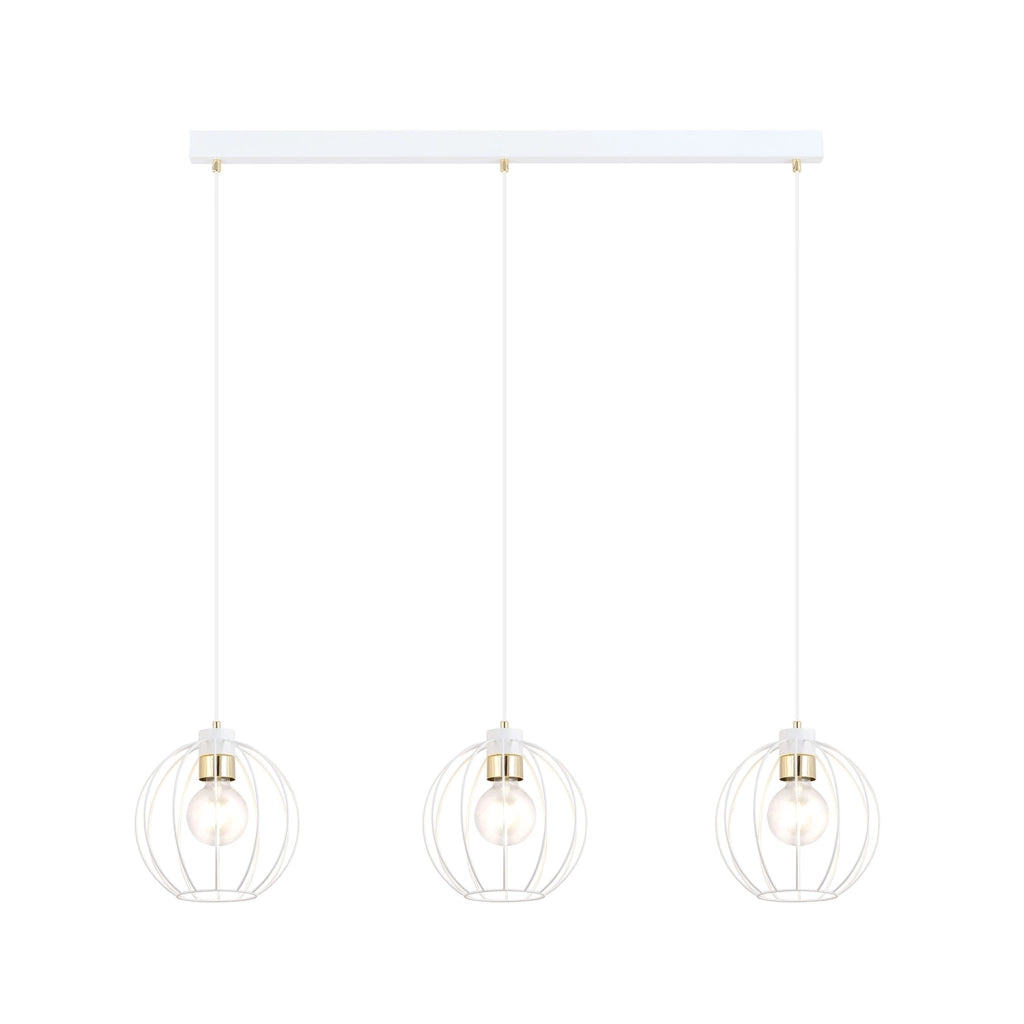 Sospensione Industrial 3 Luci Tiwaz Acciaio Bianco A Paralumi Gabbia Con Oro