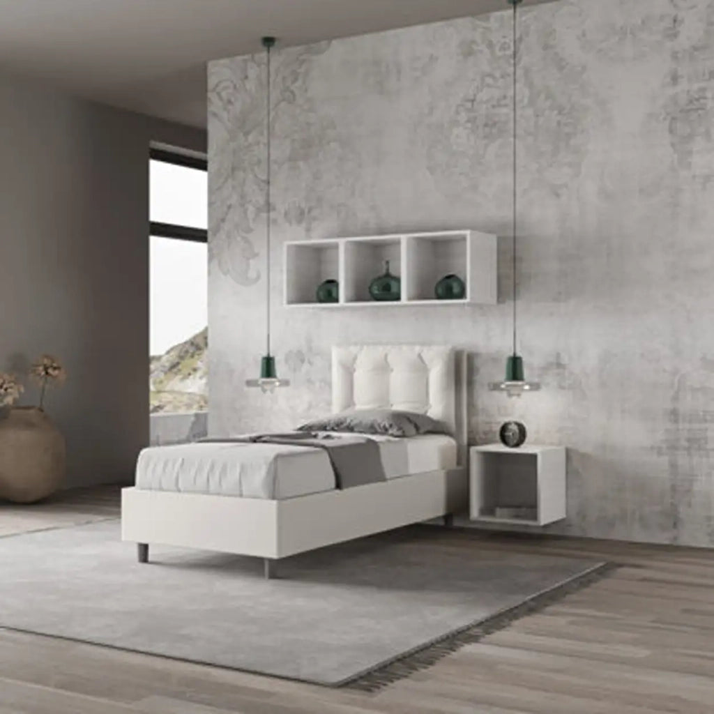 Letto singolo con rete imbottito 80x200 similpelle tortora Annalisa