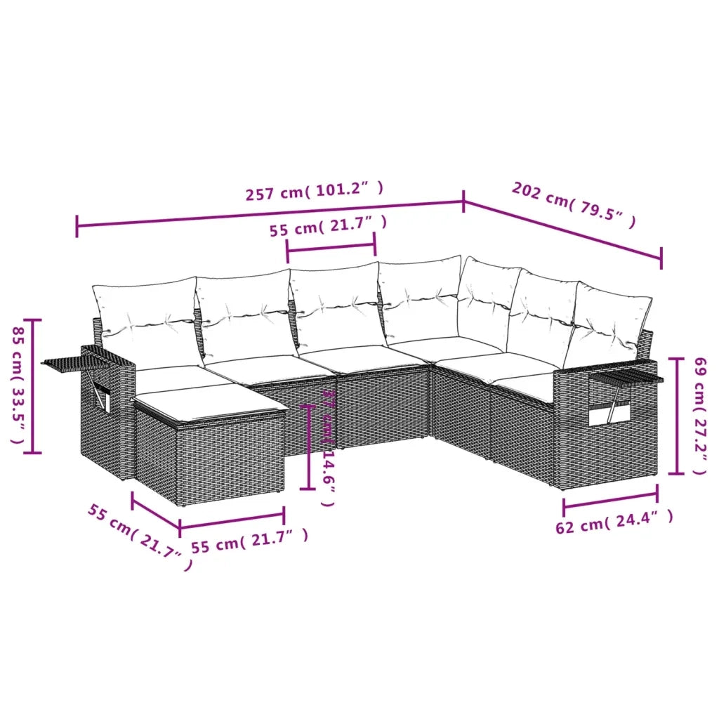 Set Divani da Giardino 7 pz con Cuscini Grigio in Polyrattan 3220499