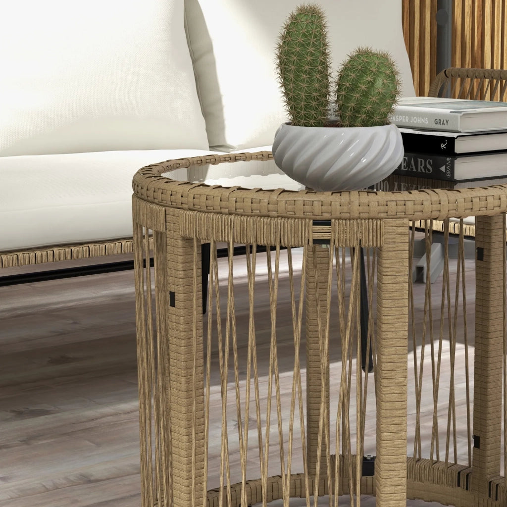 Set mobili da giardino in rattan con sdraio, tavolino, divano 2 posti e cuscini crema per terrazza e balcone