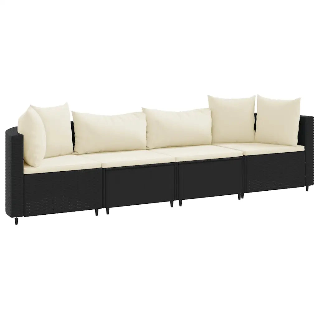 Set Divani da Giardino 4 pz con Cuscini Nero in Polyrattan