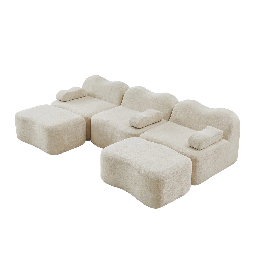Divano Modulare 3 Posti U con Ottomans e Cuscini Braccioli ¨C Xylo ¨C Beige, Tessuto