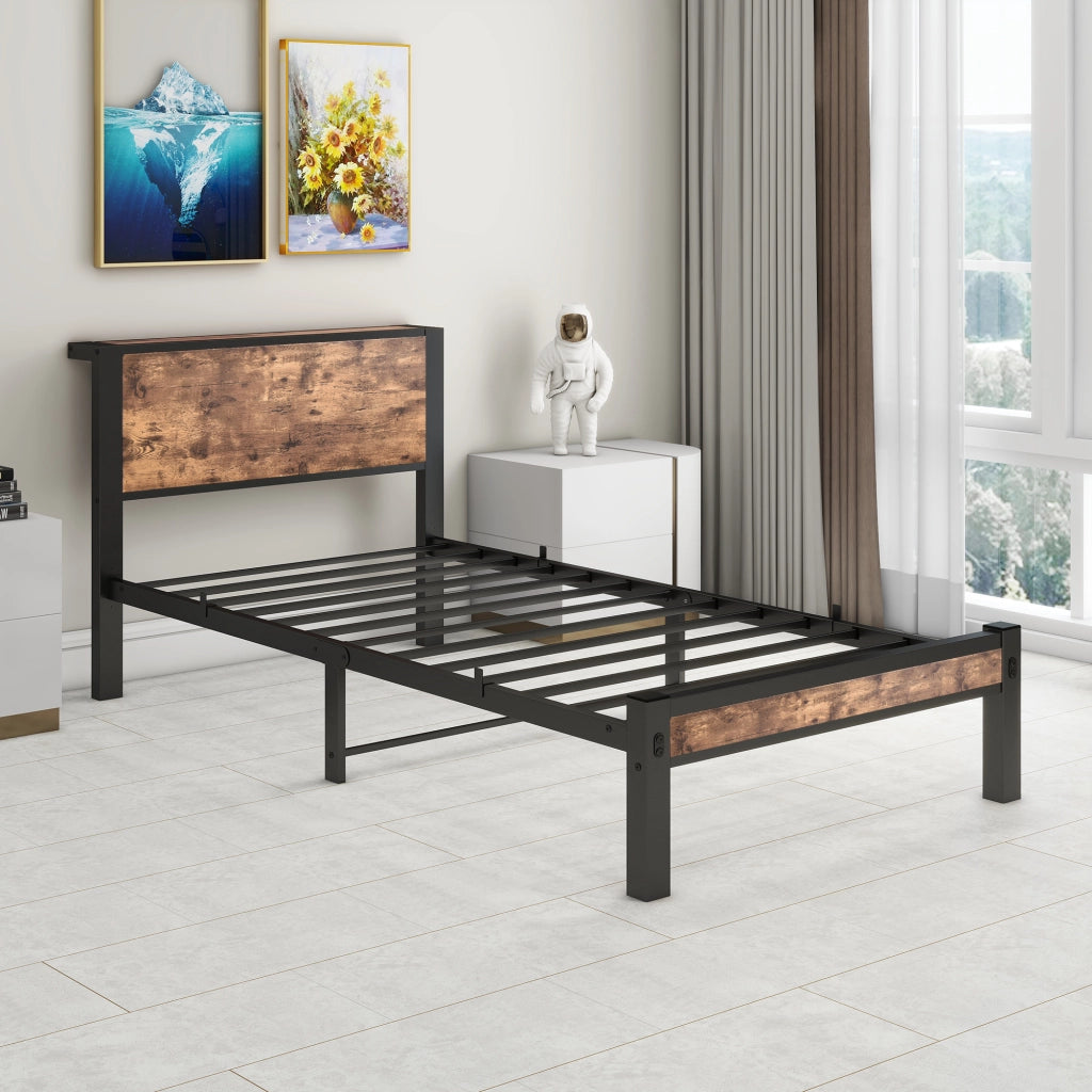 letto singolo mdf metallo marrone antico 90 x 200 cm