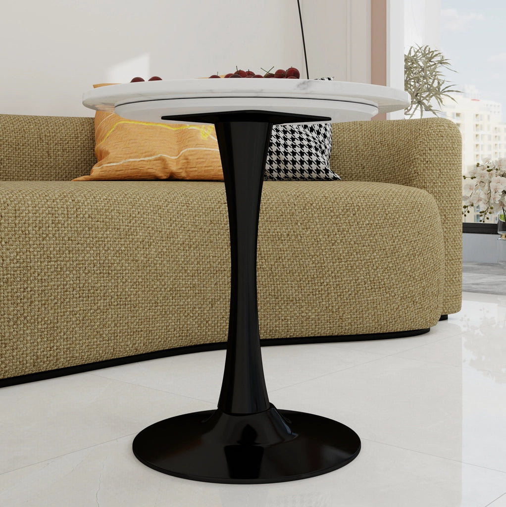 TAVOLO rotondo 70 cm in marmo artificiale nero e bianco