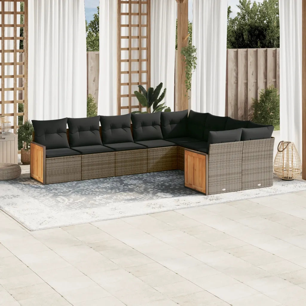 Set Divano da Giardino 9 pz con Cuscini Grigio in Polyrattan 3227985