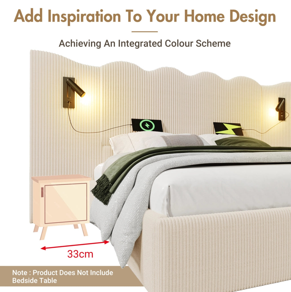 Letto matrimoniale 180x200 beige con contenitore e USB-C