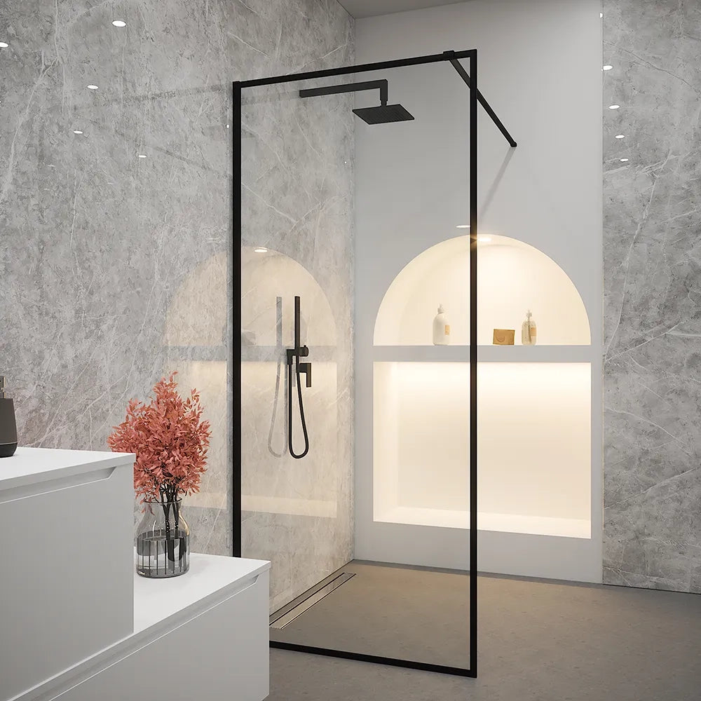 Doccia walk-in full frame 100 cm vetro trasparente profili neri | Rodi