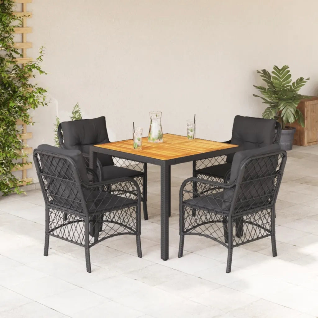 Set da Pranzo da Giardino 5 pz Nero con Cuscini in Polyrattan 3212043