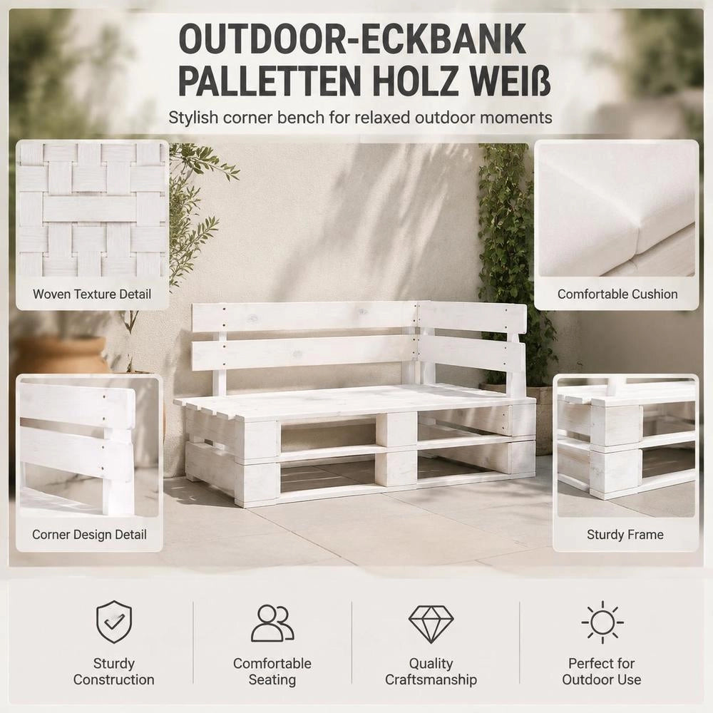 Outdoor Corner Bench, Pallet Wood, White
