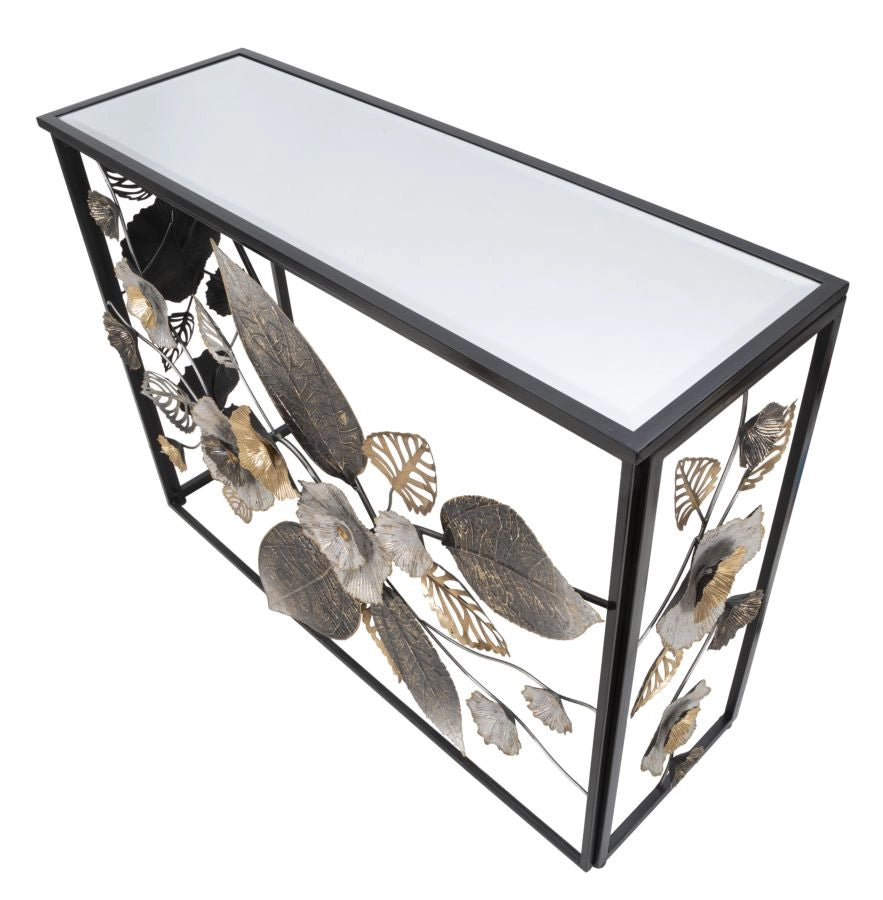 Console Glam Dark 111,8x41,9x80 cm in Ferro e MDF e Specchio Multicolor