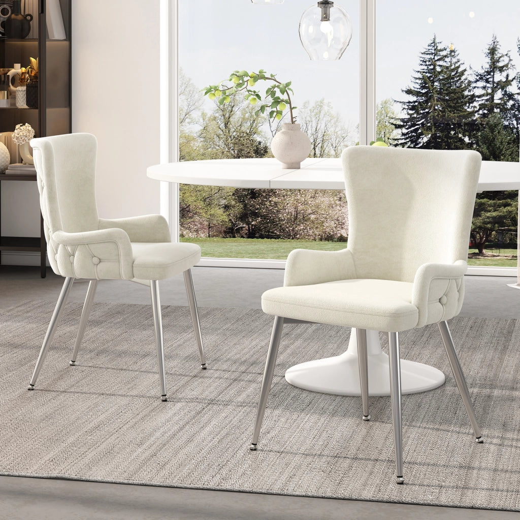 Sedia da pranzo in velluto; set da 2; gambe in metallo; beige