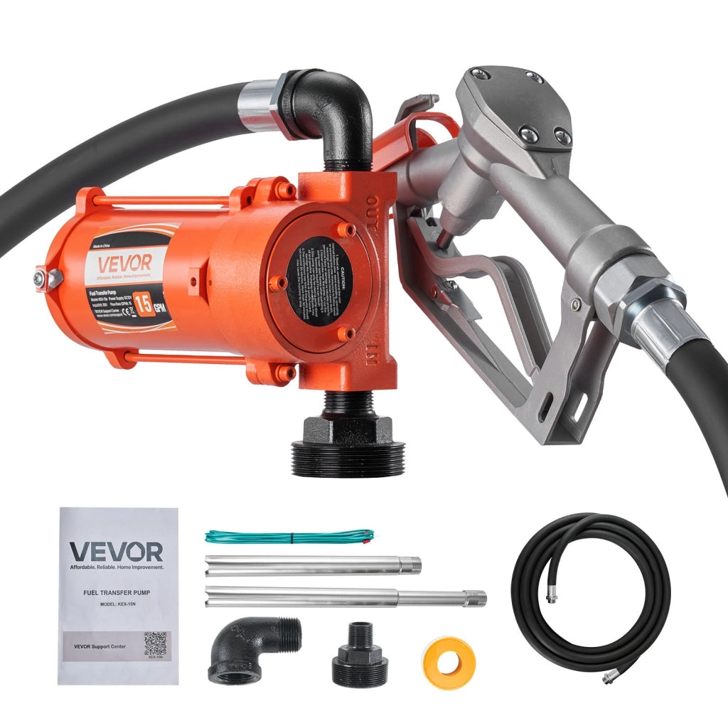 Pompa di Trasferimento Carburante 12V CC 15 GPM KEX-15e in Ghisa per Diesel Benzina con Tubo da 4m Robusta per Officina