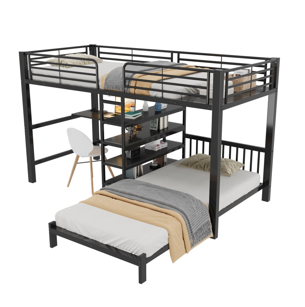 Letto a soppalco 90x200 cm con scrivania, scale contenitive e prese integrate