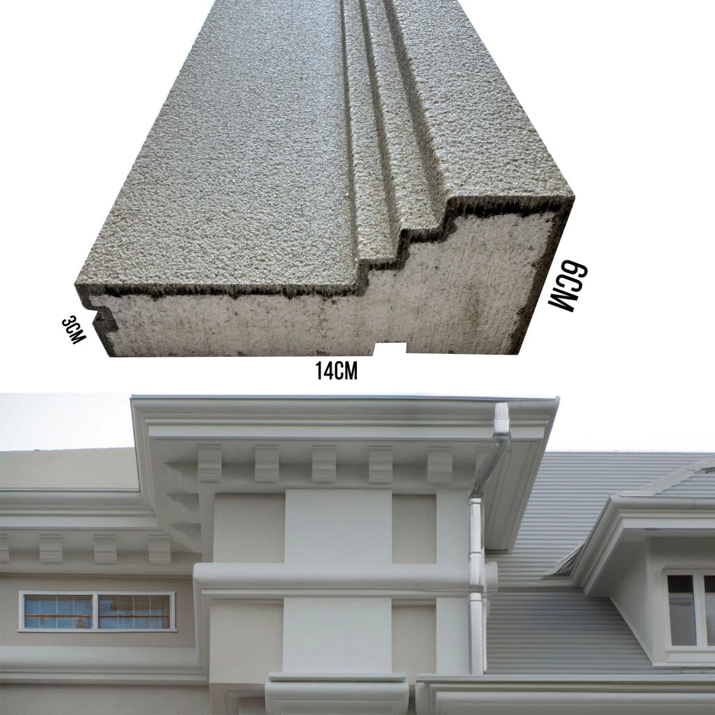 ml *** STOCK ***. Pacco da 24ml di cornice decorativa in XPS Resinata per esterno 14X6,5X200cm  PD78