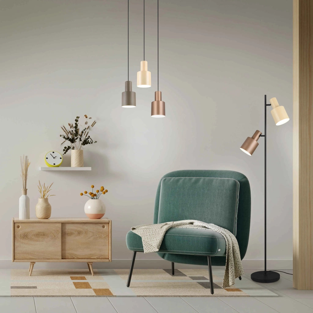 Piantana 2 diffusori, metallo, beige e caffè, H 160 cm, Agudo