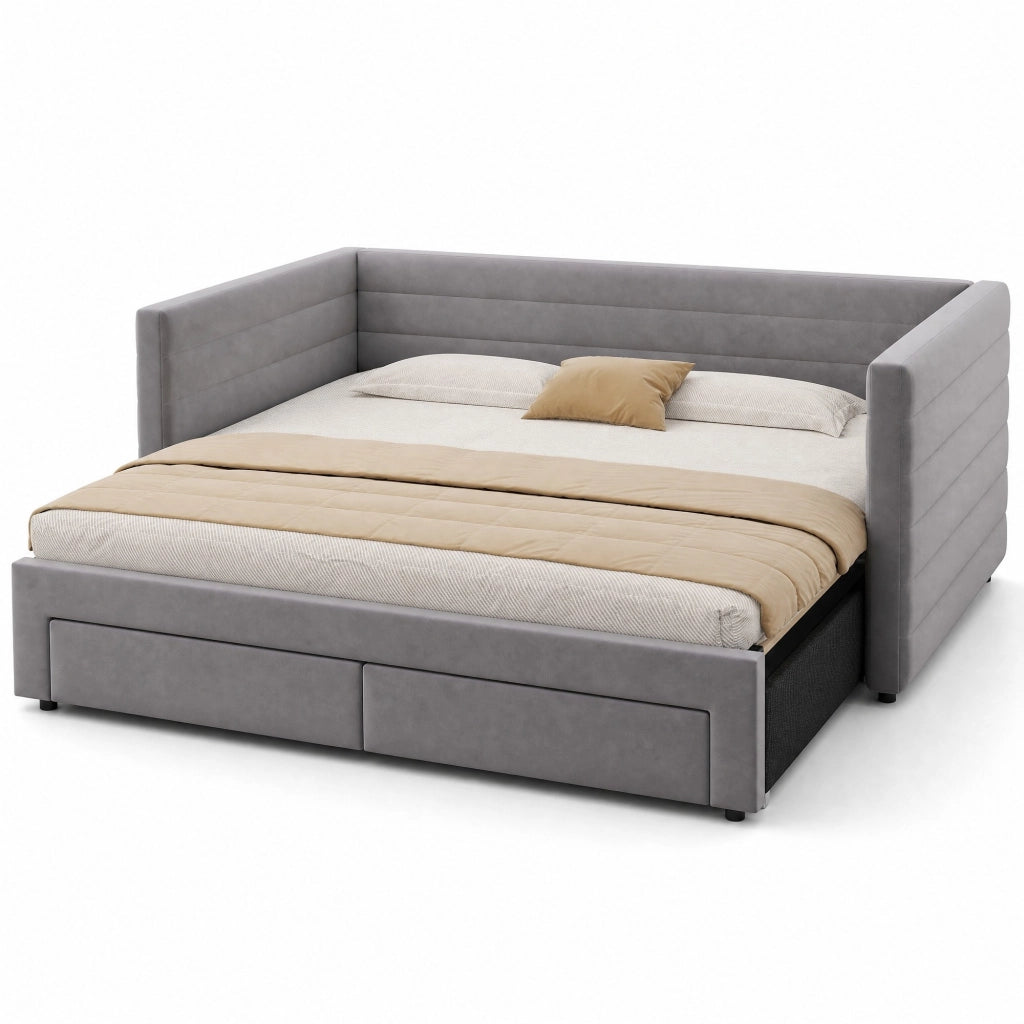 Letto imbottito estraibile 3 in 1 90x190 cm grigio