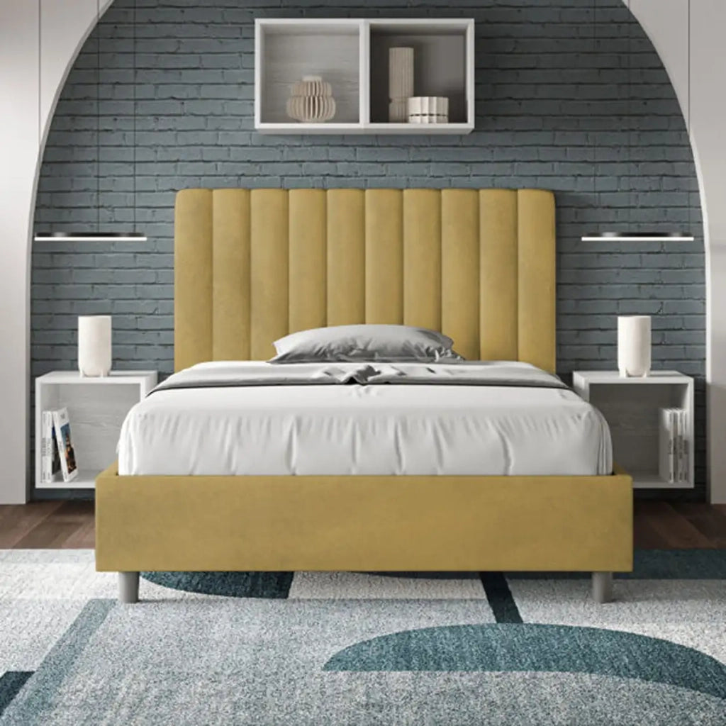 Letto una piazza e mezza senza rete imbottito 120x190 microfibra ocra Agueda