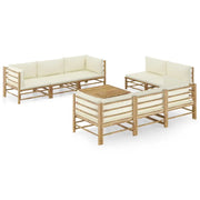 Set Divani da Giardino 9 pz con Cuscini Bianco Crema in Bambù 3058211