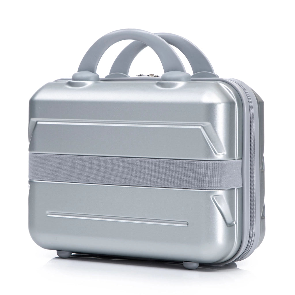 Set 2 valigie ABS con rotelle e combinazione + beauty case 14", argento