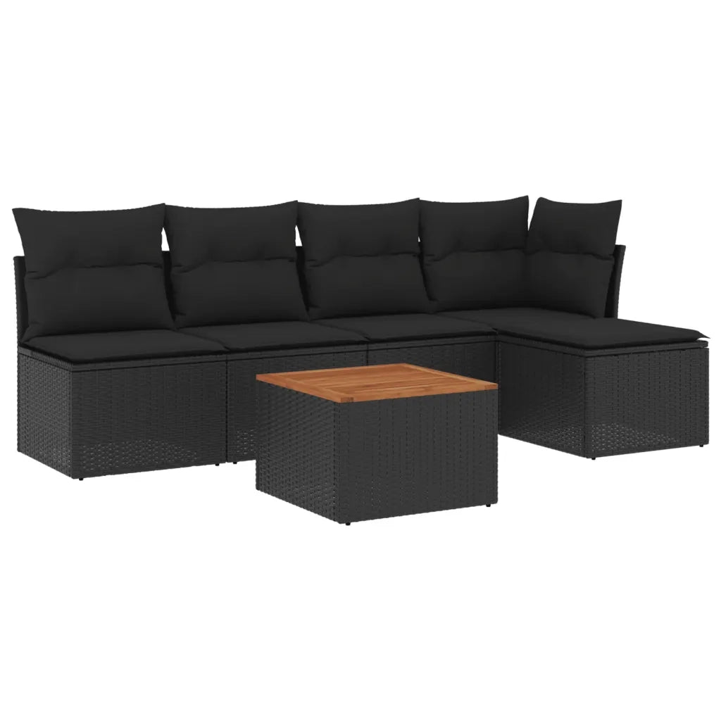 Set Divano da Giardino 6 pz con Cuscini Nero in Polyrattan 3255929