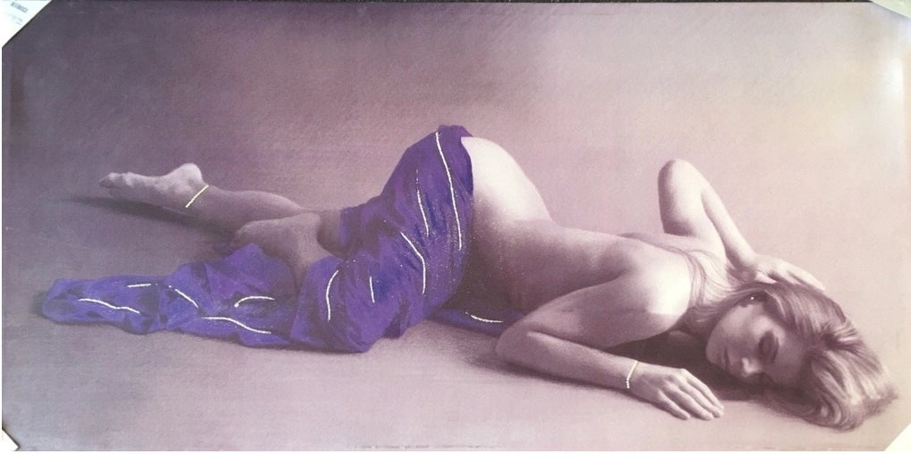 Quadro da Parete Dipinto Medio Donna con Telo Viola e Strass 60 x 120 cm