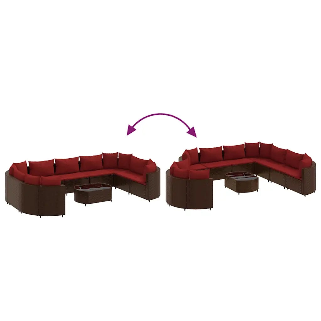 Set Divani da Giardino 10pz con Cuscini in Polyrattan Marrone 3308413