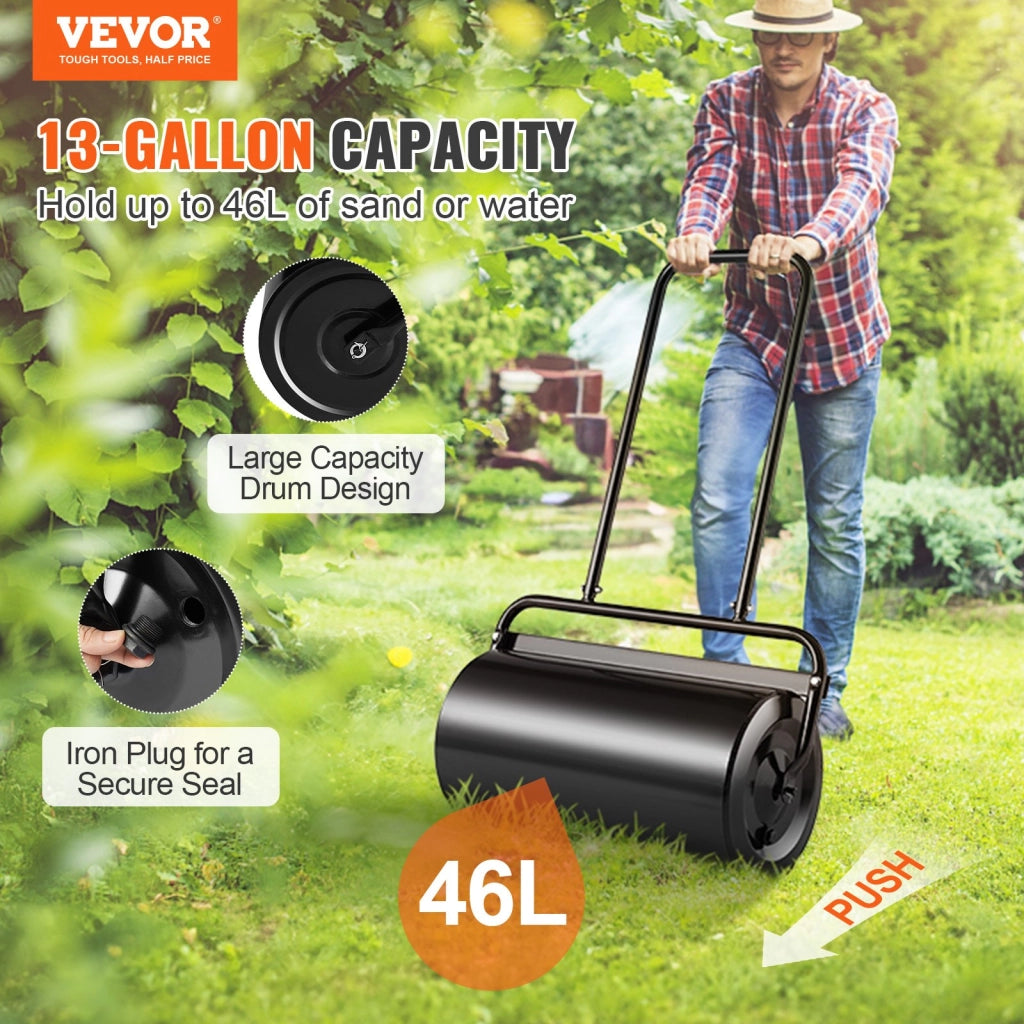 Rullo da Giardino in Acciaio LR48-SYT 46 L per Prato Riempibile con Acqua Sabbia Maniglia a U 695x320x1130 mm
