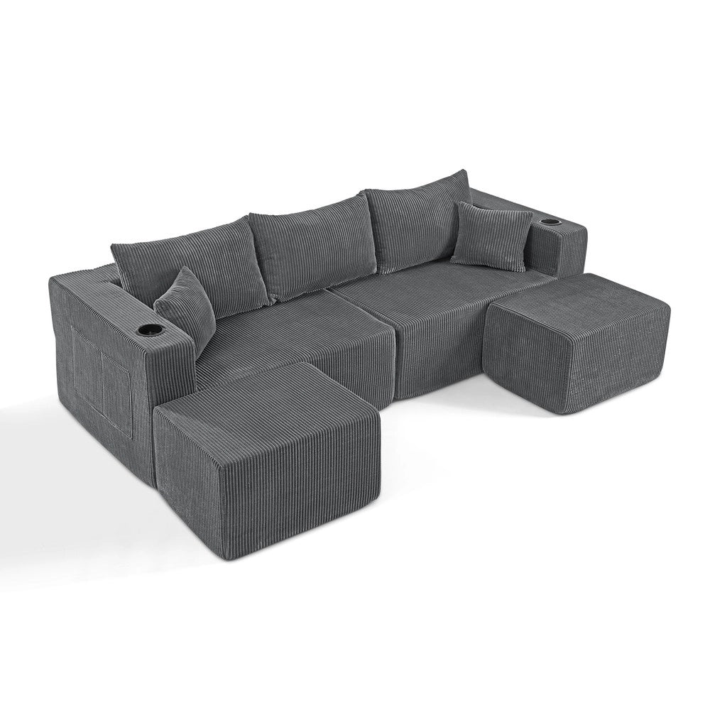 Divano angolare 3 posti ¨C Minimal ¨C velluto grigio imbottito con cuscini