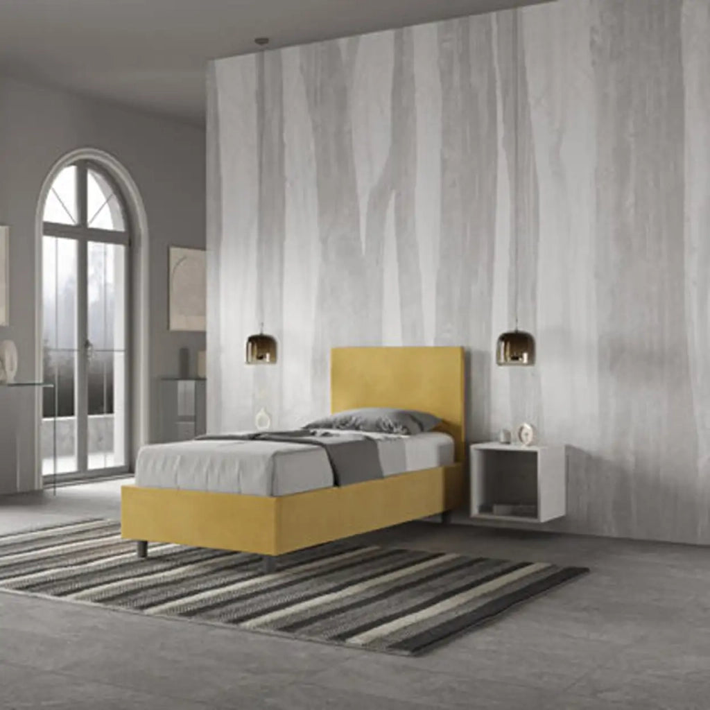 Letto singolo senza rete imbottito 80x210 microfibra ocra Adele