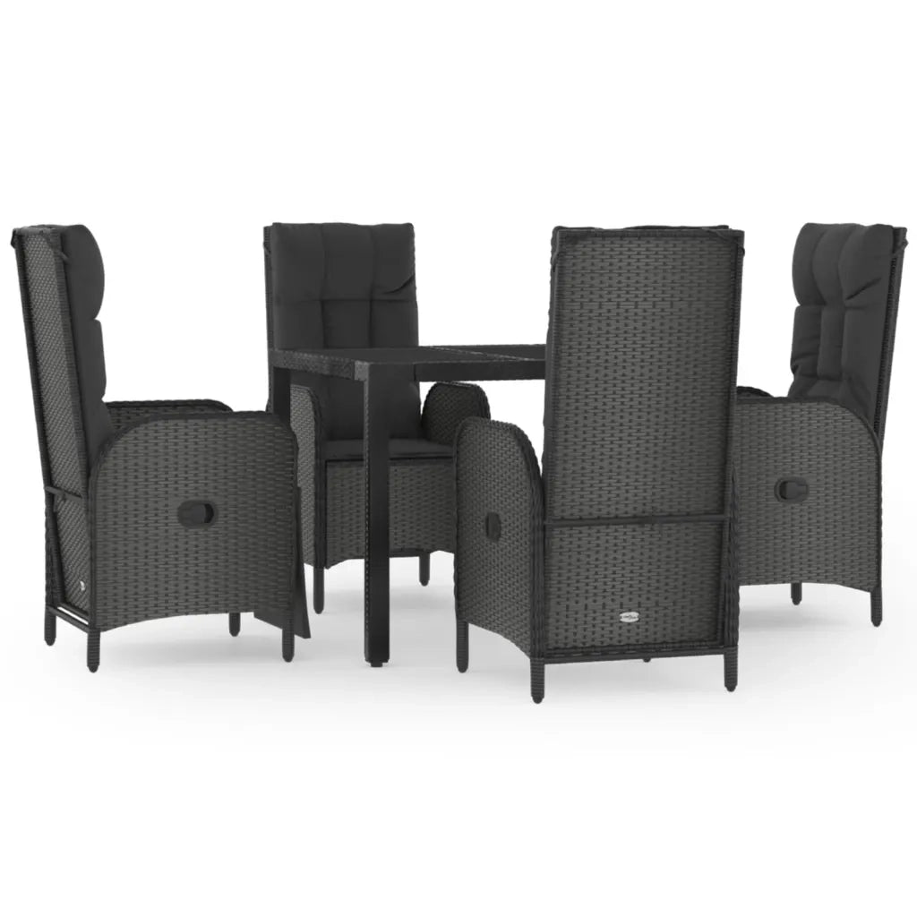 Set da Pranzo da Giardino 5 pz Nero con Cuscini in Polyrattan 3185065