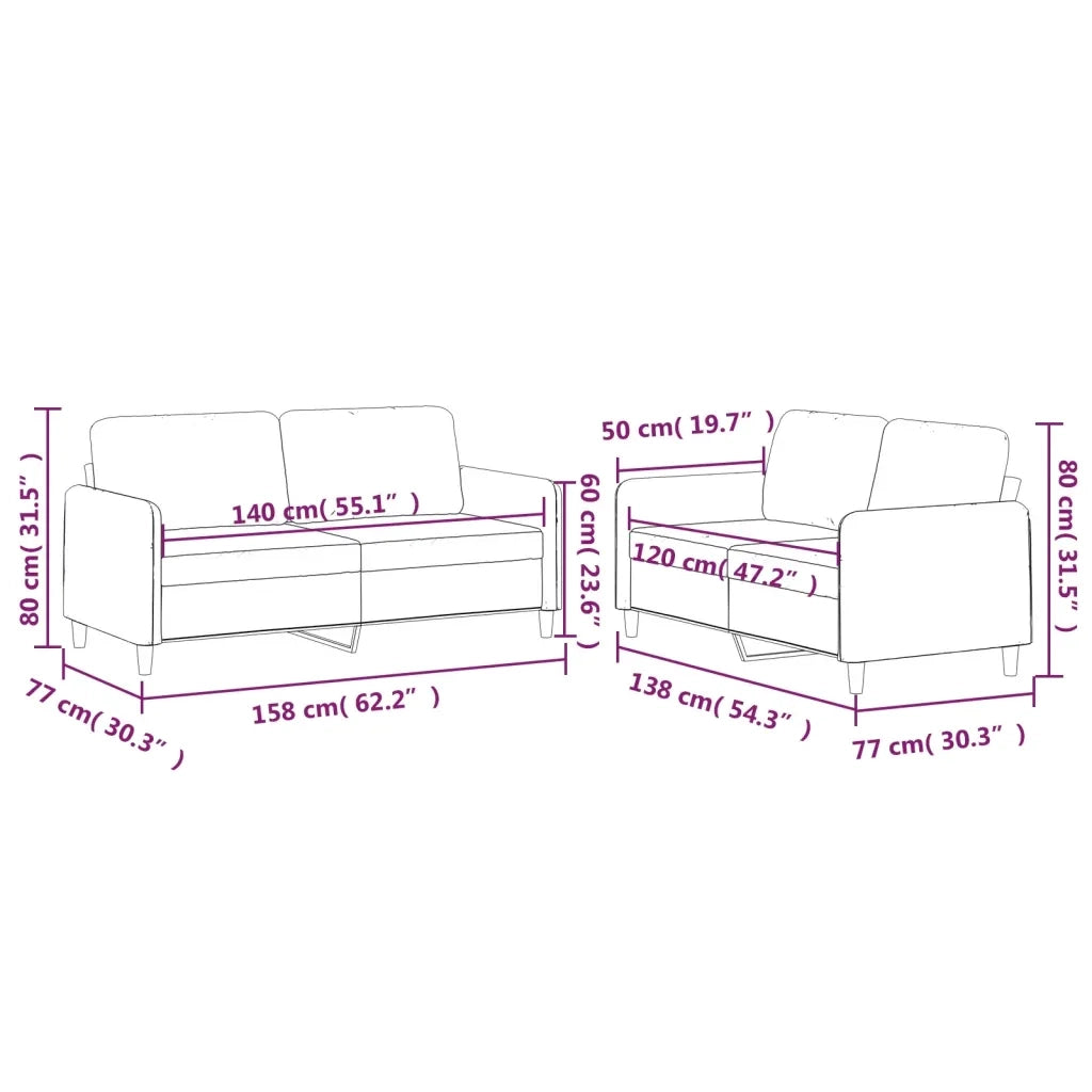 Set di Divani 2 pz con Cuscini Crema in Tessuto