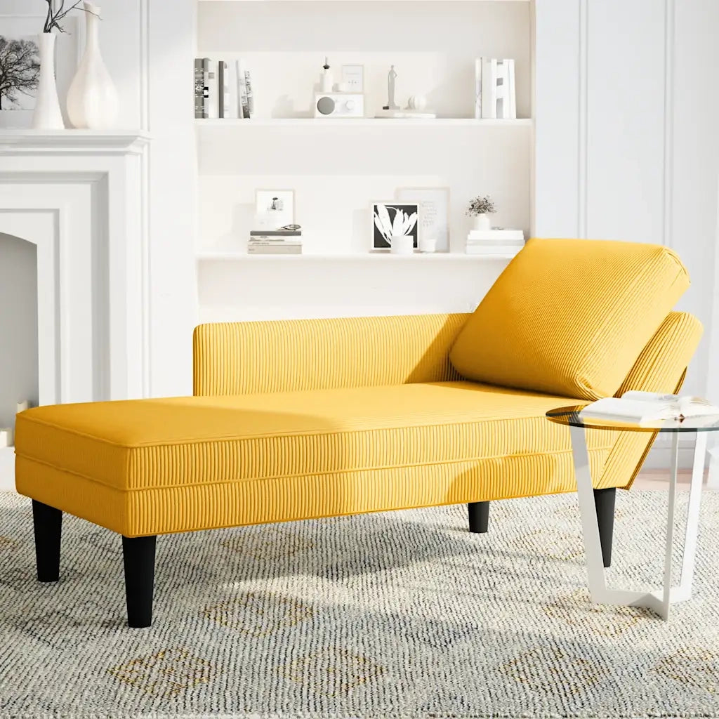 Sdraio con Cuscino Destro in Velluto a Coste Giallo Chiaro 4009821