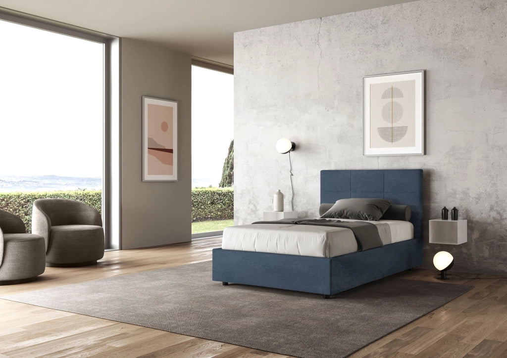Letto 1 Piazza e Mezzo 120x200 cm con Rete e Contenitore Mika Blu