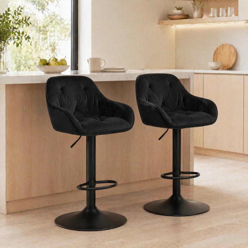 SGABELLO BAR Regolabile 62,5-84 cm in Velluto Nero Set da 2 pezzi