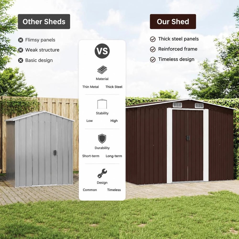 Garden Shed, Brown, 257x205x178 Cm, Steel