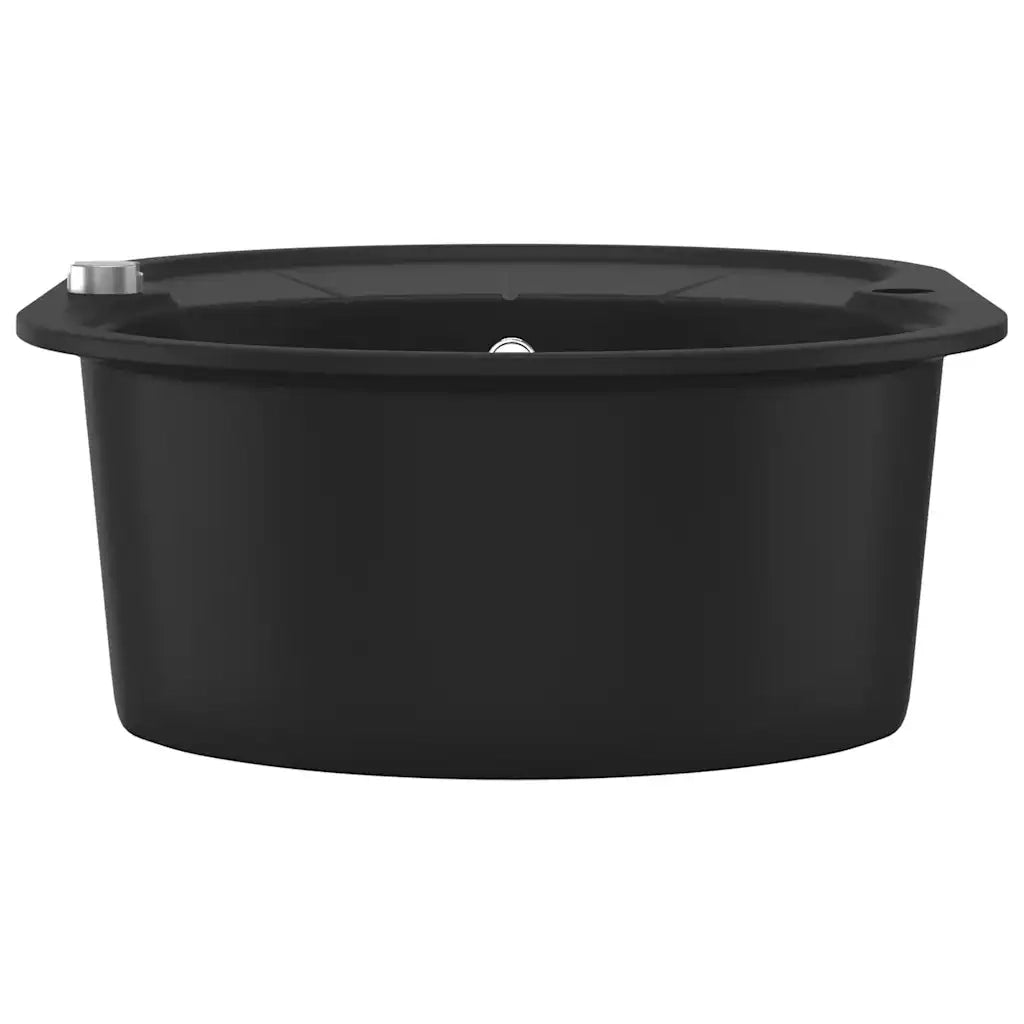 Lavello da Cucina in Granito Vasca Singola Ovale Nero 142958
