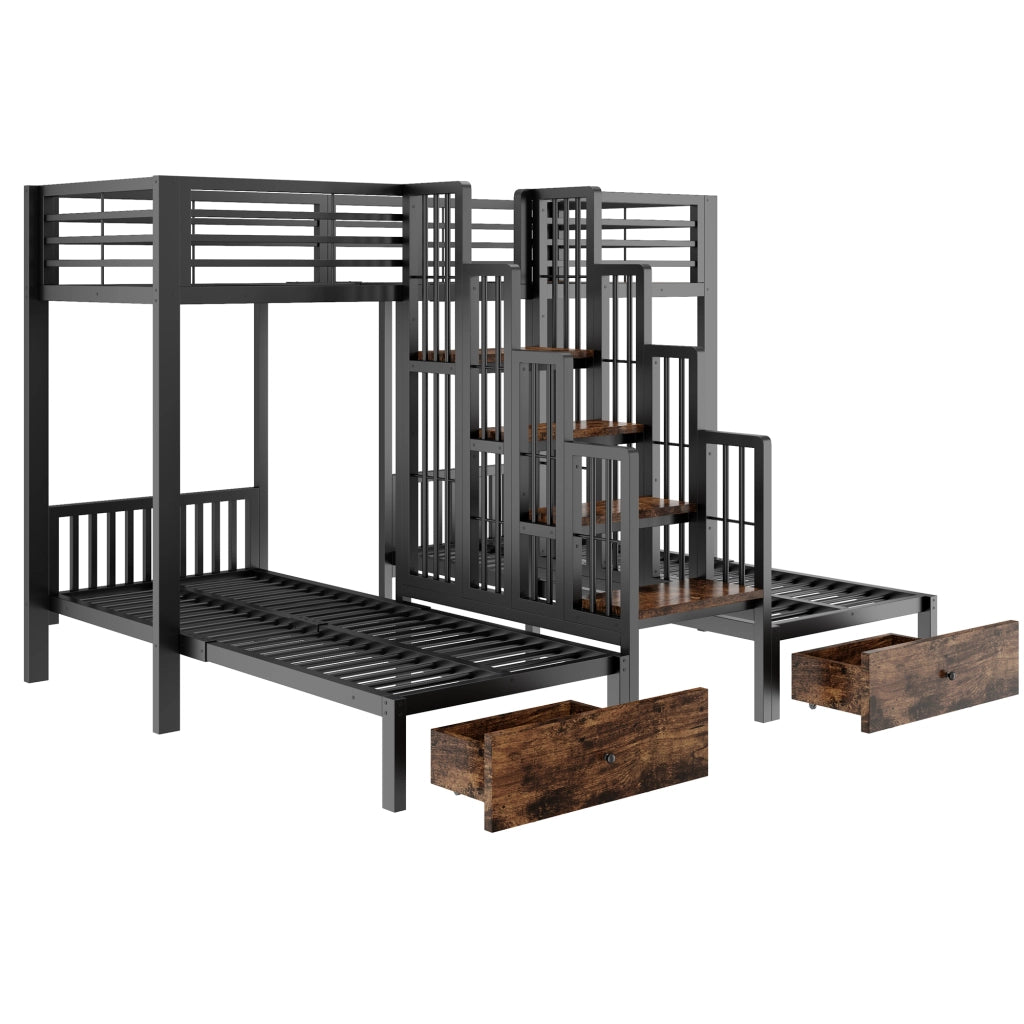 letto a castello metallo e legno nero 90 x 200 cm