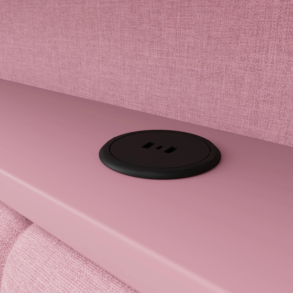 Letto imbottito rosa 90x200 cm con presa USB integrata; luci LED e contenitori