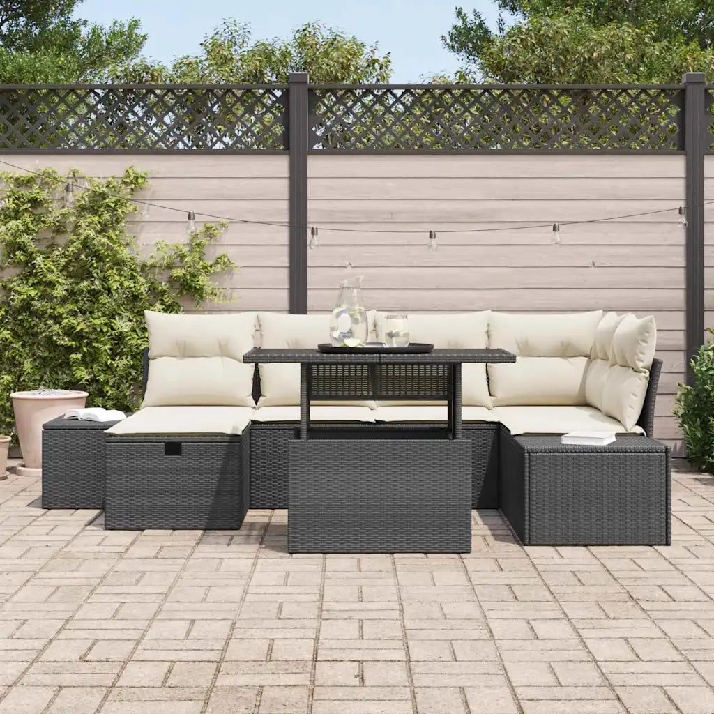 Set Divano da Giardino con cuscino 7 pcs Nero Poly Rattan 3359874