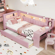Letto singolo imbottito 90x200 cm con LED, USB e scrittoio