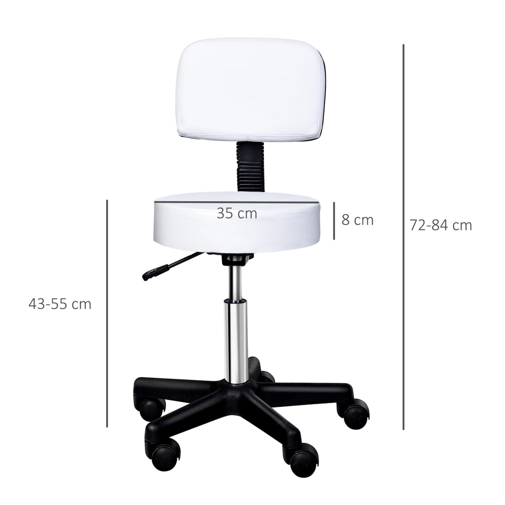 SGABELLO Girevole con Schienale Altezza Regolabile Bianco
