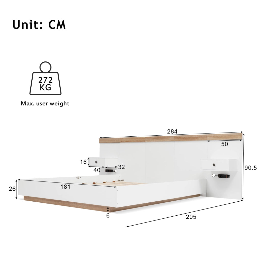 Letto matrimoniale 180x200 cm con comodini LED