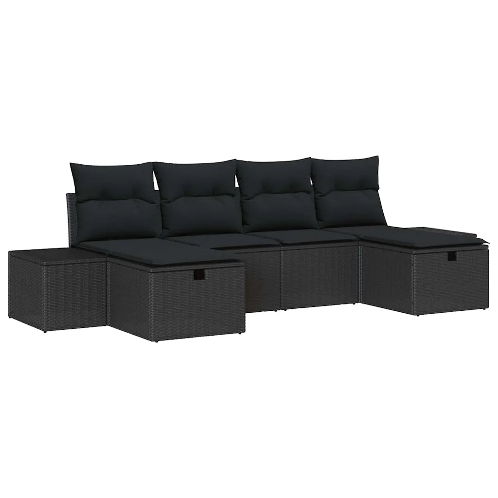 Set Divano da Giardino con cuscino 6 pcs Nero polyrattan 3360754
