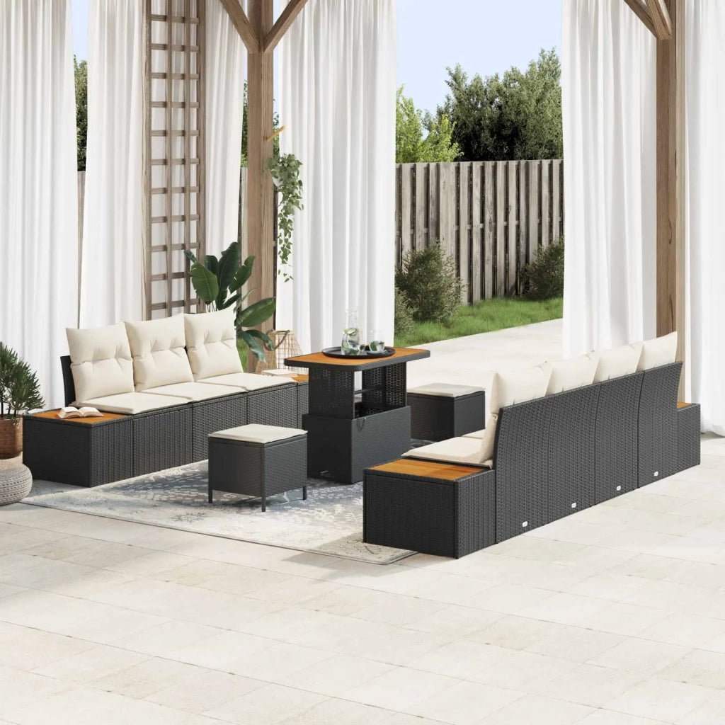 Set Divano da Giardino con cuscino 10 pcs Nero e Crema 3363270