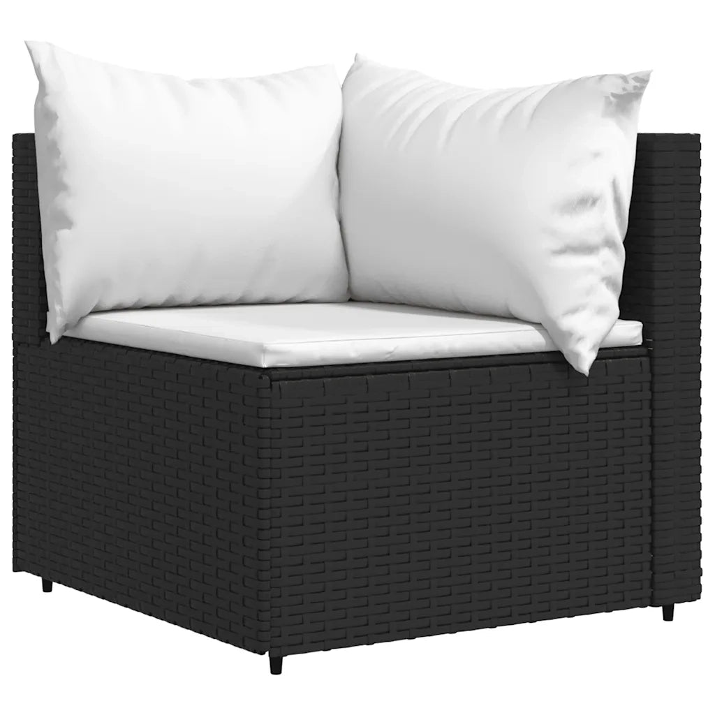 Divano angolare da giardino con cuscini-Sofa da giardino-Divano da esterno in Polyrattan Nero 951017
