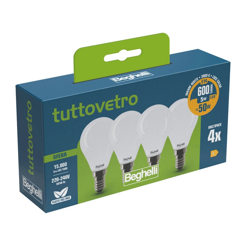 BEGHELLI LED SFERA E14  5W 58056 CALDA 3000K SET 4- 10,0 confezione